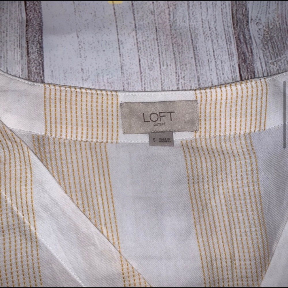 Loft wrap front striped gold and white blouse - Picture 7 of 16
